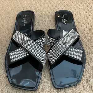 Nicole Miller Shiny black sandals. Worn once!